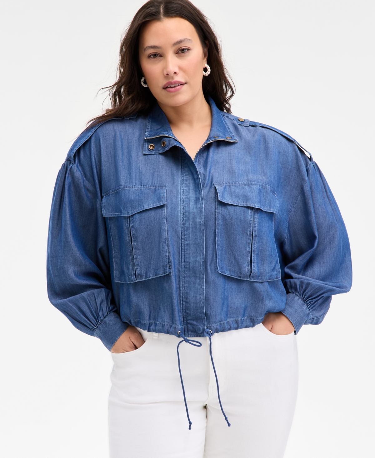 Trendy Plus Size Chambray Cropped Jacket, Exclusively at Macy's - Light Spring Wash