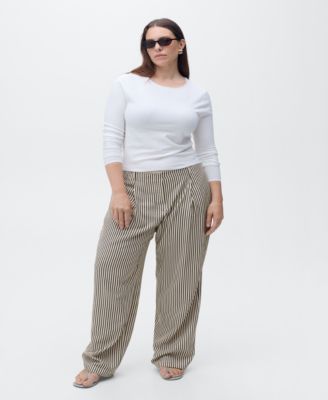MANGO - Women's Texture Striped Trousers