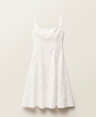 Mango Women's Linen Floral-Embroidered Flared Dress - Macy's