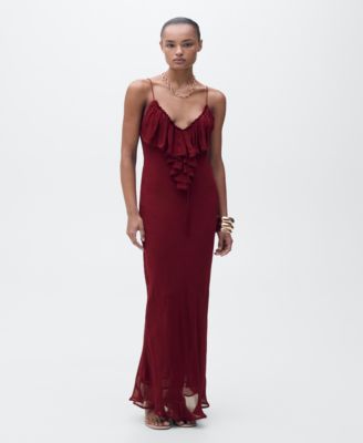MANGO - Women's Ruffle Detail Chiffon Dress