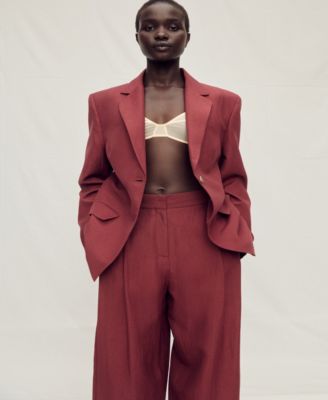 Women's Wide Leg Linen-Blend Suit Pants