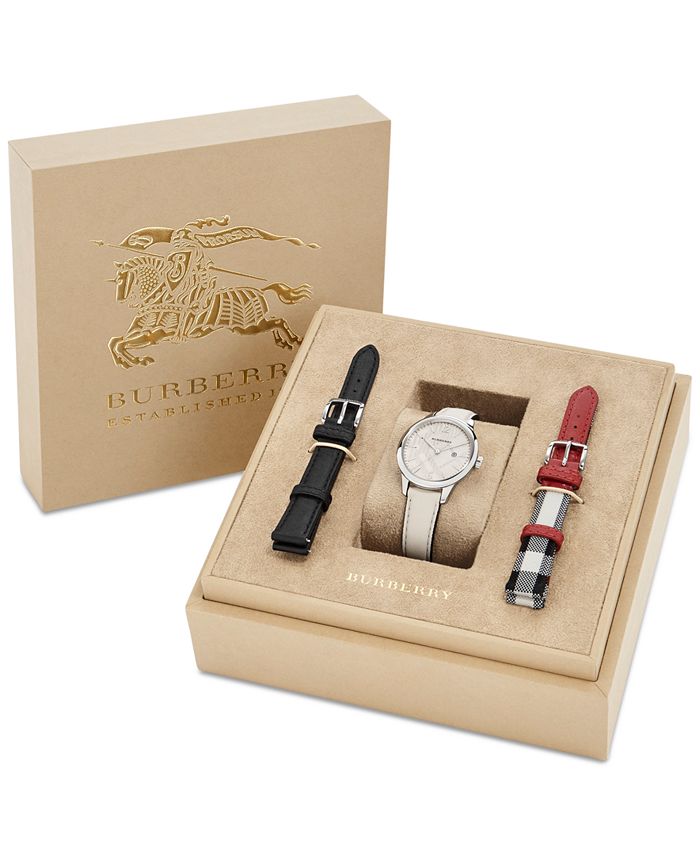 Burberry Women's Swiss White Fabric Strap Watch & Interchangeable Straps  Box Set 32mm BU10112 & Reviews - All Watches - Jewelry & Watches - Macy's