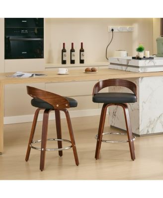 2-Pc. Wood Cushioned Low-Back 24.8'' Swivel Counter Height Stools
