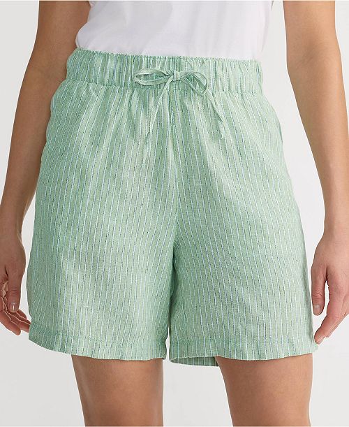 alfani Lands' End Women's Linen High Rise Pull On 7" Shorts Women's Fashion Shoes & Accessories
