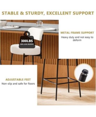 Set of 2,Metal/Fabric, 24 Inches Modern Counter Height Bar Stools with Curved Back, Upholstered Boucle Barstools for Kitchen Island, Cafe