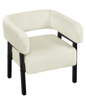 1 Pc Corduroy Upholstered, Engineered Wood Frame U-Shaped Backrest, Pocket Coil Seat Barrel Accent Chair