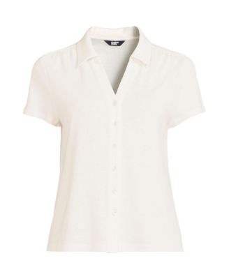 Women's Plus Size Linen Blend Short Sleeve Button Front Polo Top