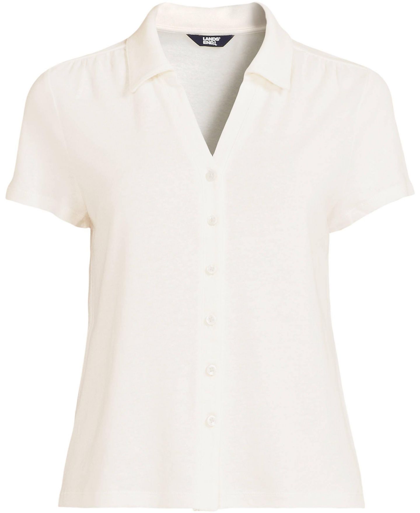 Женский топ Lands' End Plus Size Linen Blend Short Sleeve Button Front Polo, цвет: Слоновая кость — фото 3
