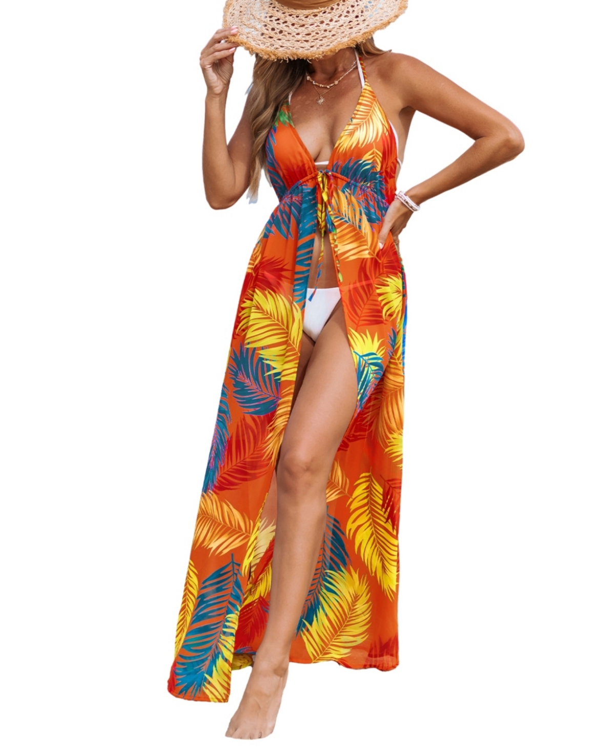 Women's Neon Island Tropical Cover-Up Kimono - Medium blue