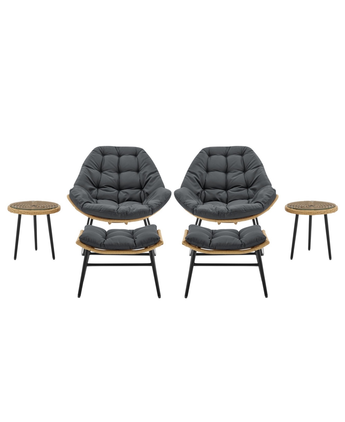 Manhattan Comfort Benson 6-Pc. Modern Upholstered Patio Rocking Chair Set - Gray