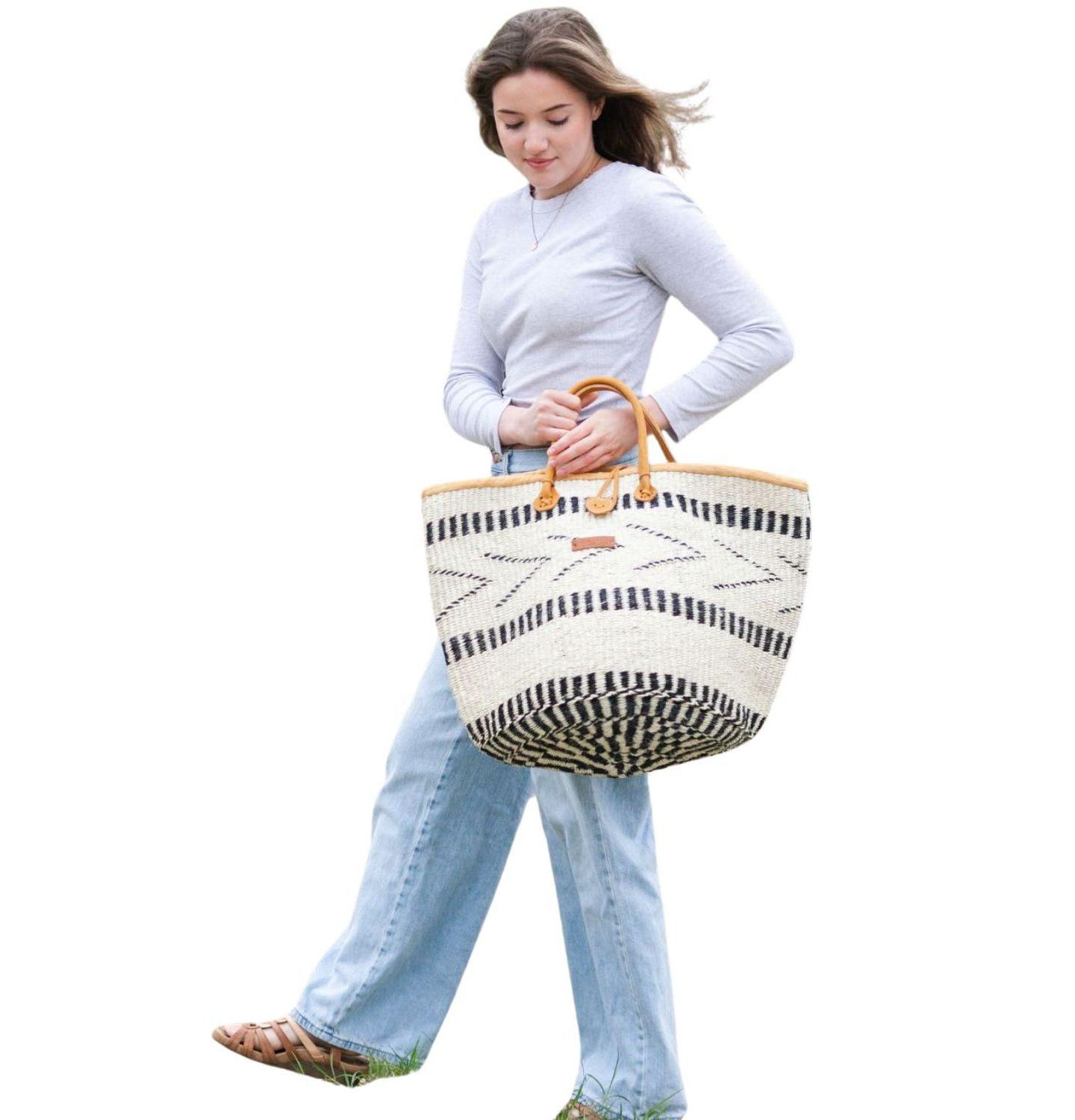 Женская сумка SAWA SAWA Balance Point Handwoven Straw Sisal Basket, цвет: Белый / Чёрный — фото 8