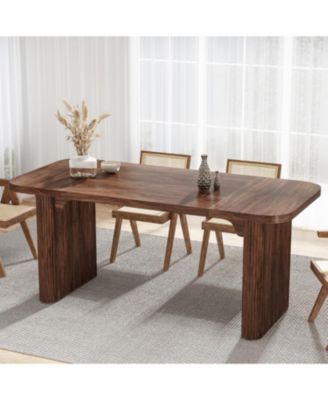 rectangular for 4–6 with double pedestal, wood and metal, 62-inch dining table for kitchen, dining or living room use