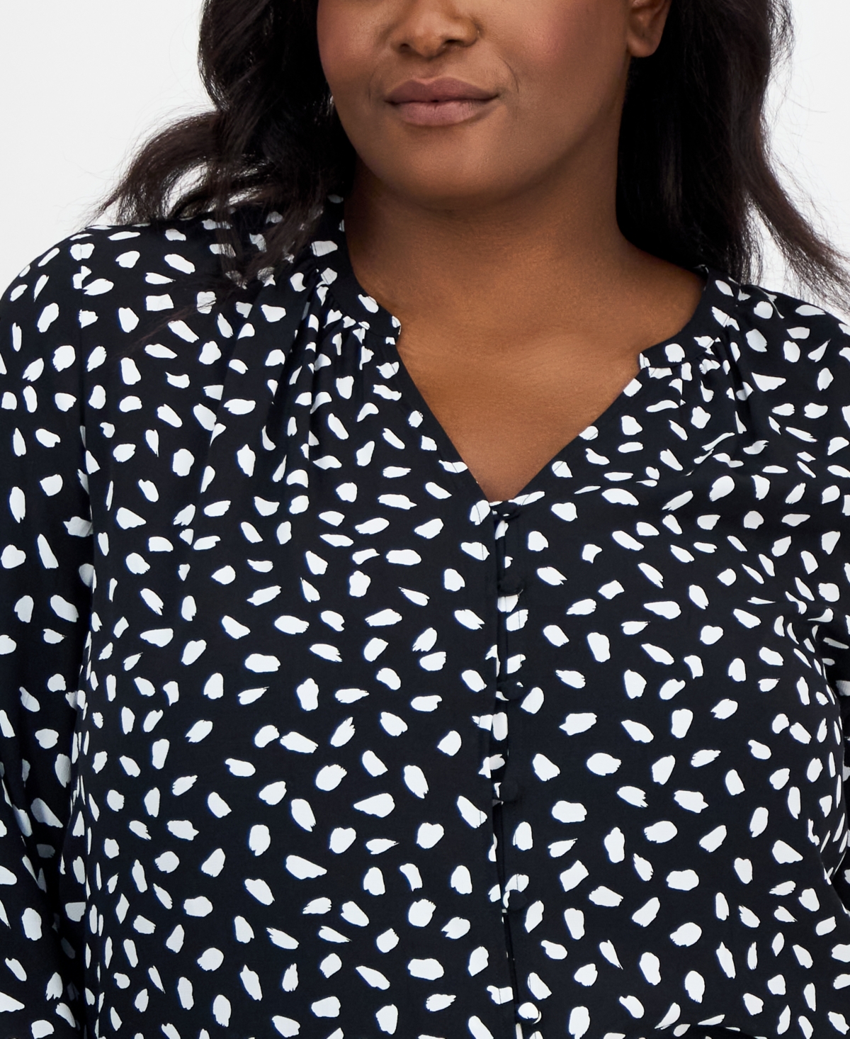 ON 34TH TRENDY PLUS SIZE PAINT DOT BUTTON-FRONT BLOUSE, EXCLUSIVELY AT MACY'S 