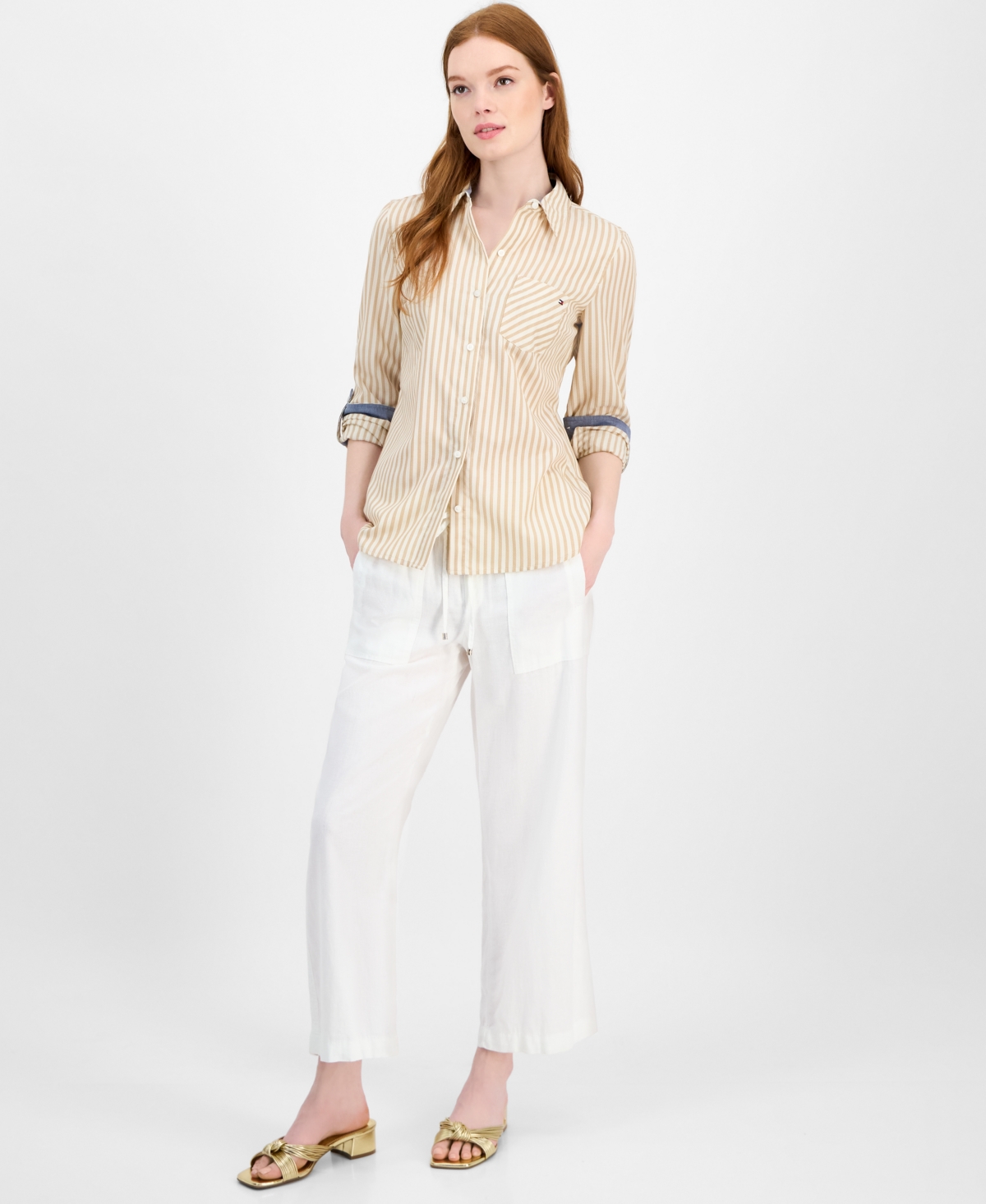 Tommy Hilfiger Women's Striped Roll-tab Shirt