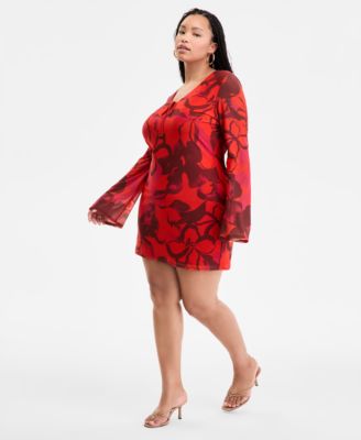 Plus Size Printed Mesh Mini Dress