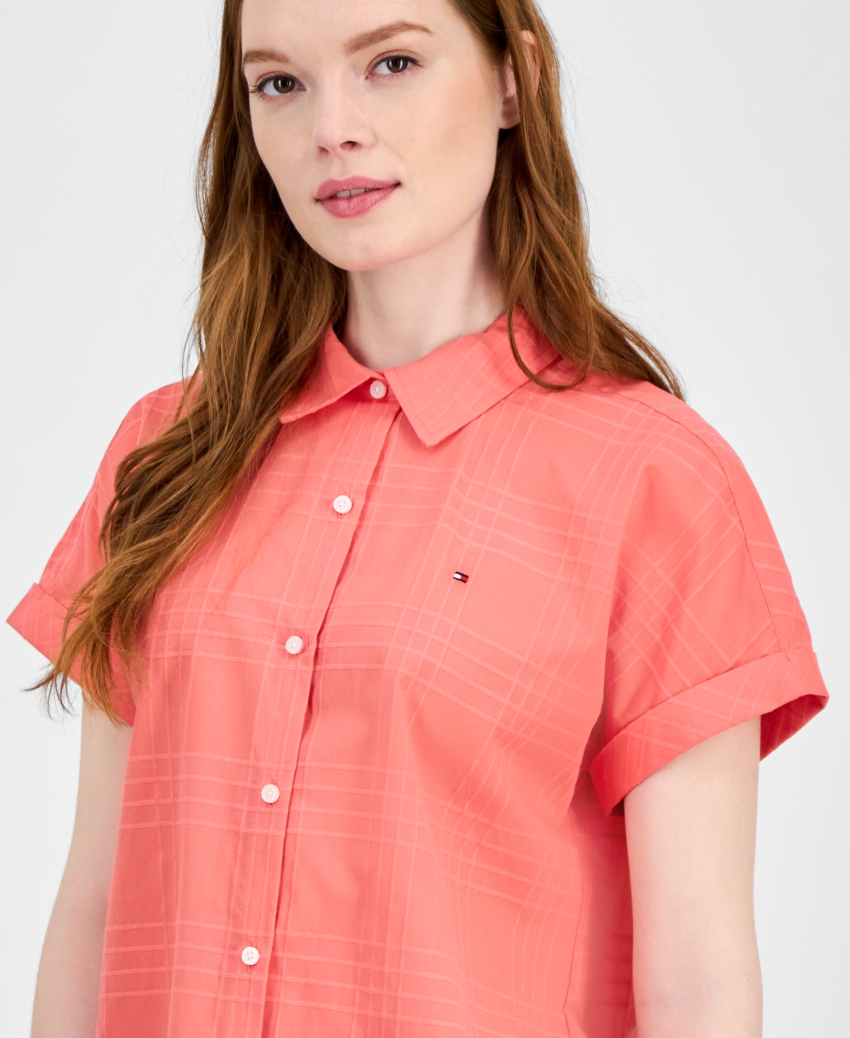 Tommy Hilfiger Women's Dobby Cotton Modern Camp Shirt In Pink