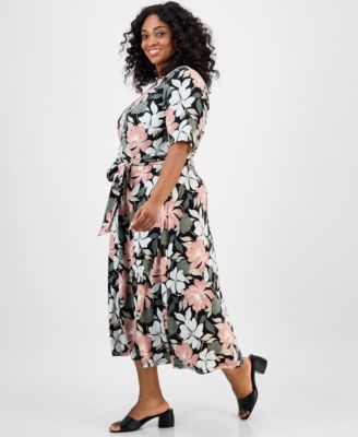 Plus Size Floral-Print Midi Dress