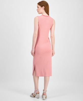 Women's Striped Crossover Midi Dress