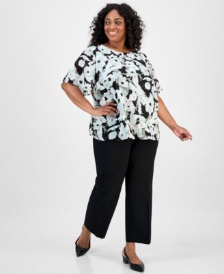 Plus Size Floral-Print Clip-Dot Shirt
