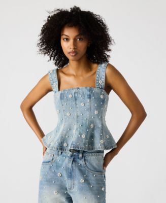 Steve Madden Women's Fiorella Denim Peplum Top - Macy's