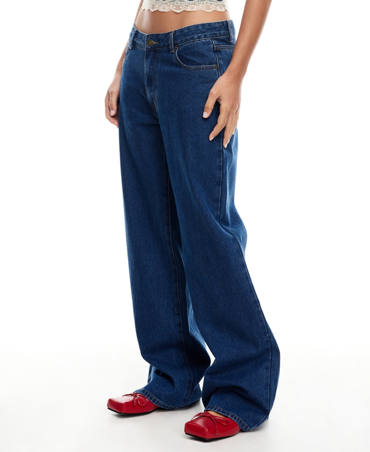 Lioness Slouched Tie Up Jeans In Dark Denim