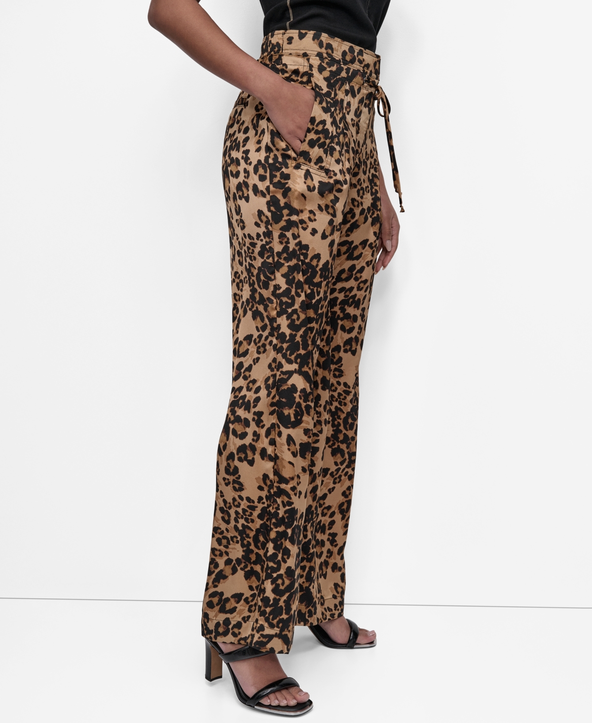 Dkny Print Drawstring Wide Leg Pants In Multi