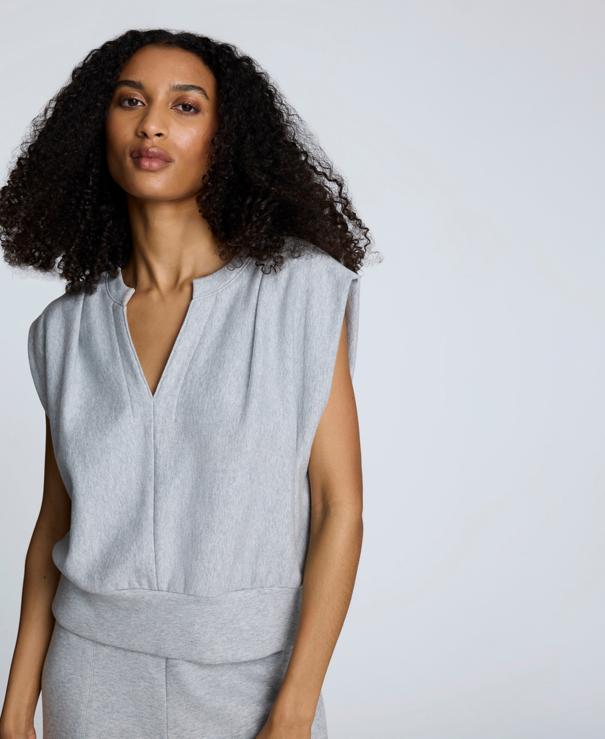 Kenneth Cole Women's Pleated-shoulder Split-neck Tank Top