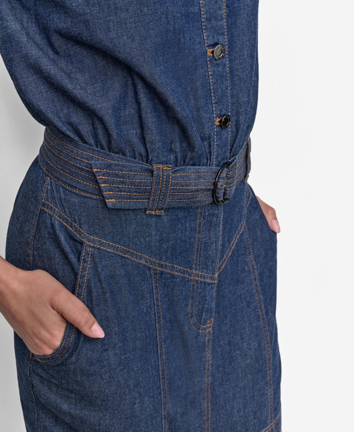 Dkny Short Sleeve Denim Shirtdress In Blue