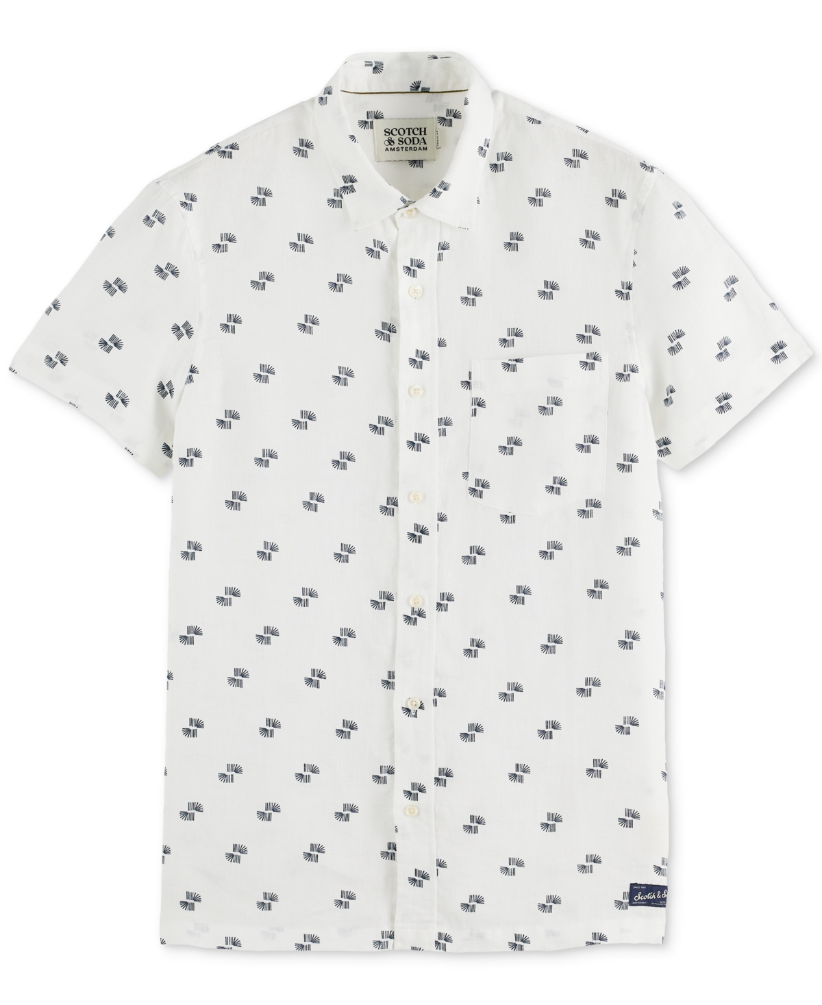 Scotch & Soda Men's Printed Short Sleeve Linen Button-front Shirt