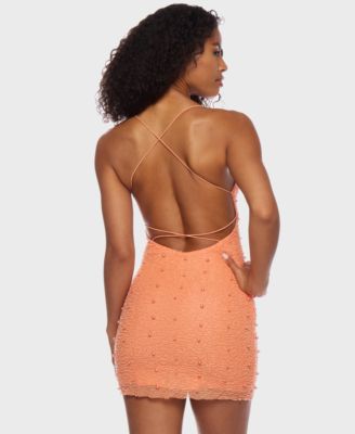 Juniors' Embellished Open-Back Bodycon Dress