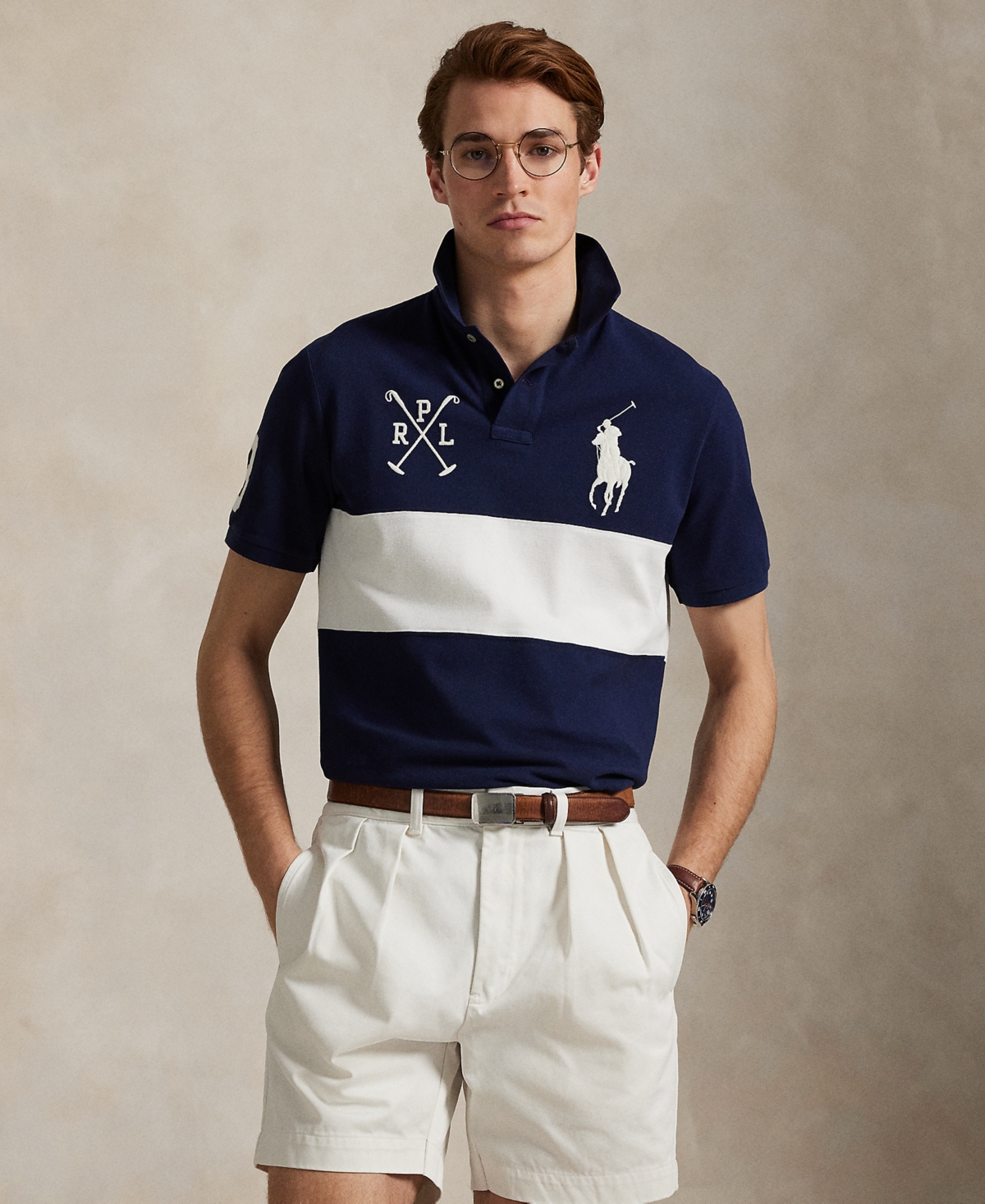 Polo Ralph Lauren Men's Custom Slim Fit Big Pony Mesh Polo Shirt - Newport Navy/Nevis