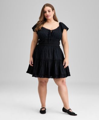 And Now This - Trendy Plus Size Cotton Burnout Fit & Flare Dress