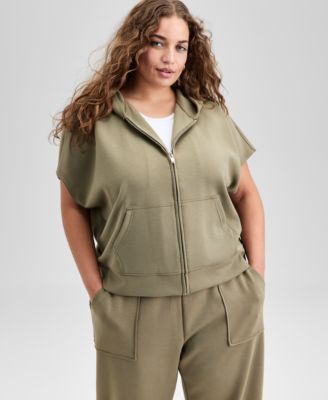 And Now This - Trendy Plus Size Cap-Sleeve Scuba-Knit Hoodie
