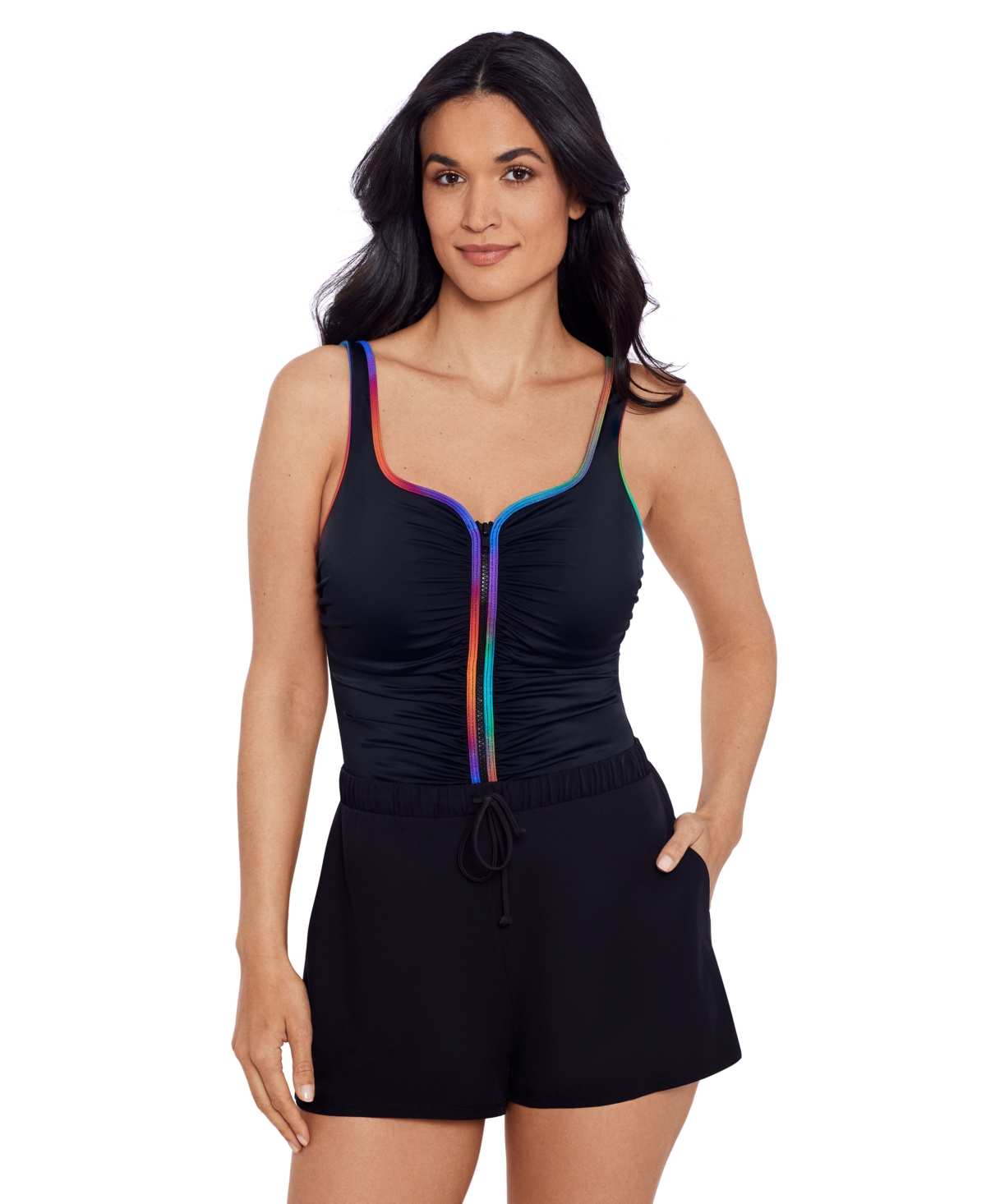 Mimi Flamingo By Shape Solver Sport Shape Solver Sport By Mimi Flamingo Women's Zip-up One-piece Swimsuit