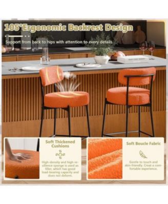 Bar Stools Set of 3, 24 Inches Modern Counter Height Bar Stools with Curved Back, Upholstered Boucle Barstools for Kitchen Island, Cafe