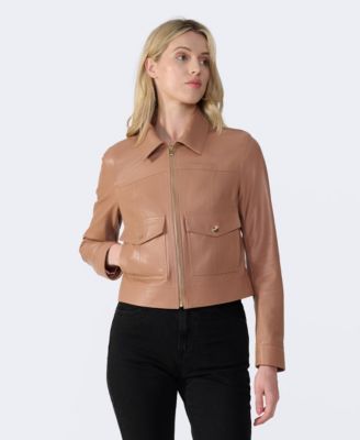 Women's Bomber Leather Jacket, Created for Macy's