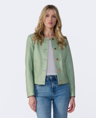 Women's Cropped Leather Jacket With Gold Buttons, Created for Macy's