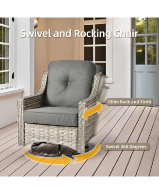 5 Piece Outdoor Patio Furniture Set,Wicker Conversation Set with Swivel Rocker Chairs,Ottomans and Side Table for Outside Porch Balcony Backyard