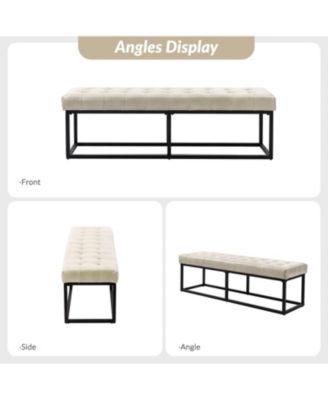 Narciso 60" Wide Bedroom Bench with Genuine Leather Top Cushion and Metal Base