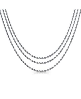 Set of 3 Classic Rope Chain Necklace Stainless Steel 18, 20 & 24 Inch