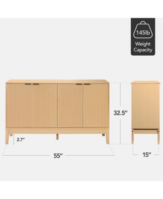 1 Pc MDF Melamine Soft-Close Reeded 4-Door Storage Cabinet