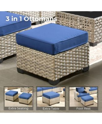 13 Piece Outdoor Patio Furniture Sets with Fire Pit Table,All Weather Wicker Sectional Sofa with Extra Deep Patio Swivel Chairs and Solar PoweRed Coffee Table for