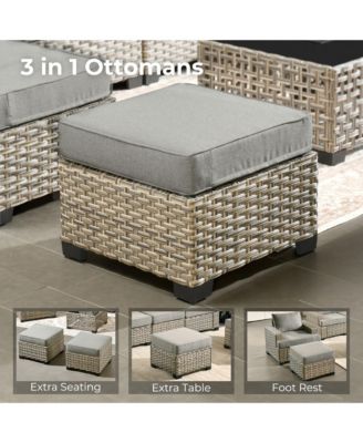 13 Piece Outdoor Patio Furniture Sets with Fire Pit Table,All Weather Wicker Sectional Sofa with Extra Deep Patio Swivel Chairs and Solar PoweRed Coffee Table for