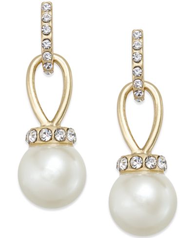 Charter Club Imitation Pearl and Pavé Drop Earrings, Created for Macy's ...