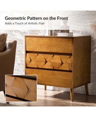 Loreno Mid-Century Modern 3-Drawer Dresser with Built-in Charging and Solid Wood