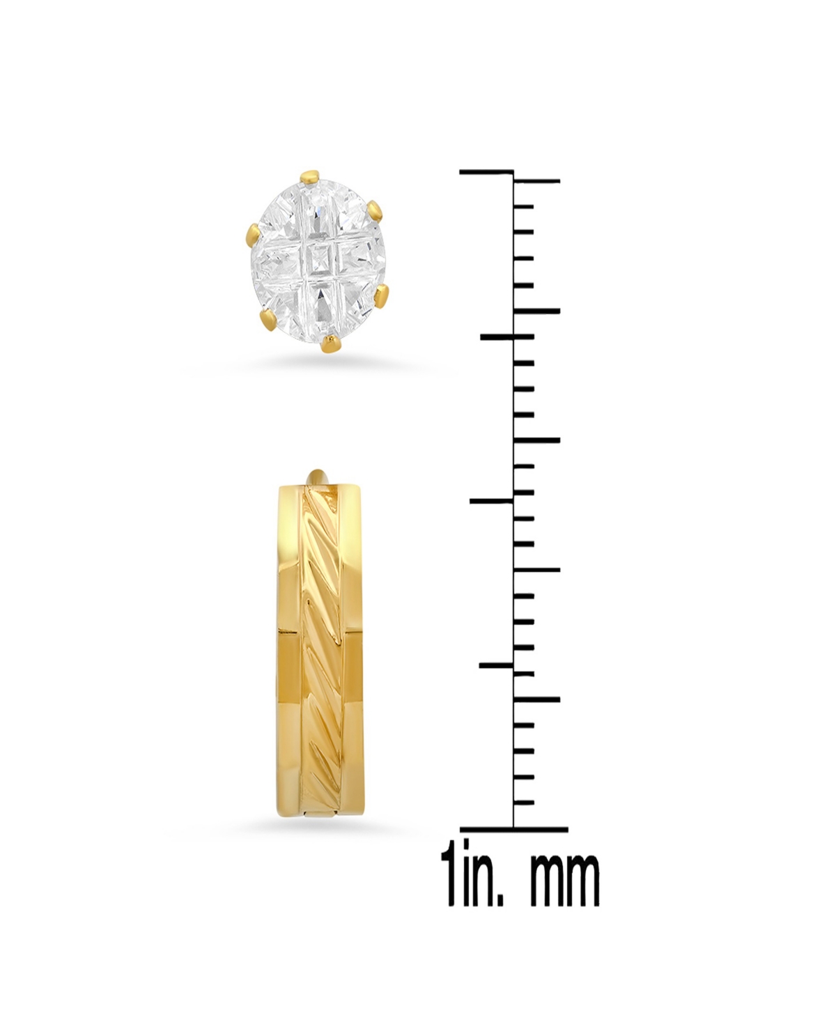 Steeltime Women's 2 Pieces Set Simulated Diamonds Studs And Diamond Cut Huggie Earrings