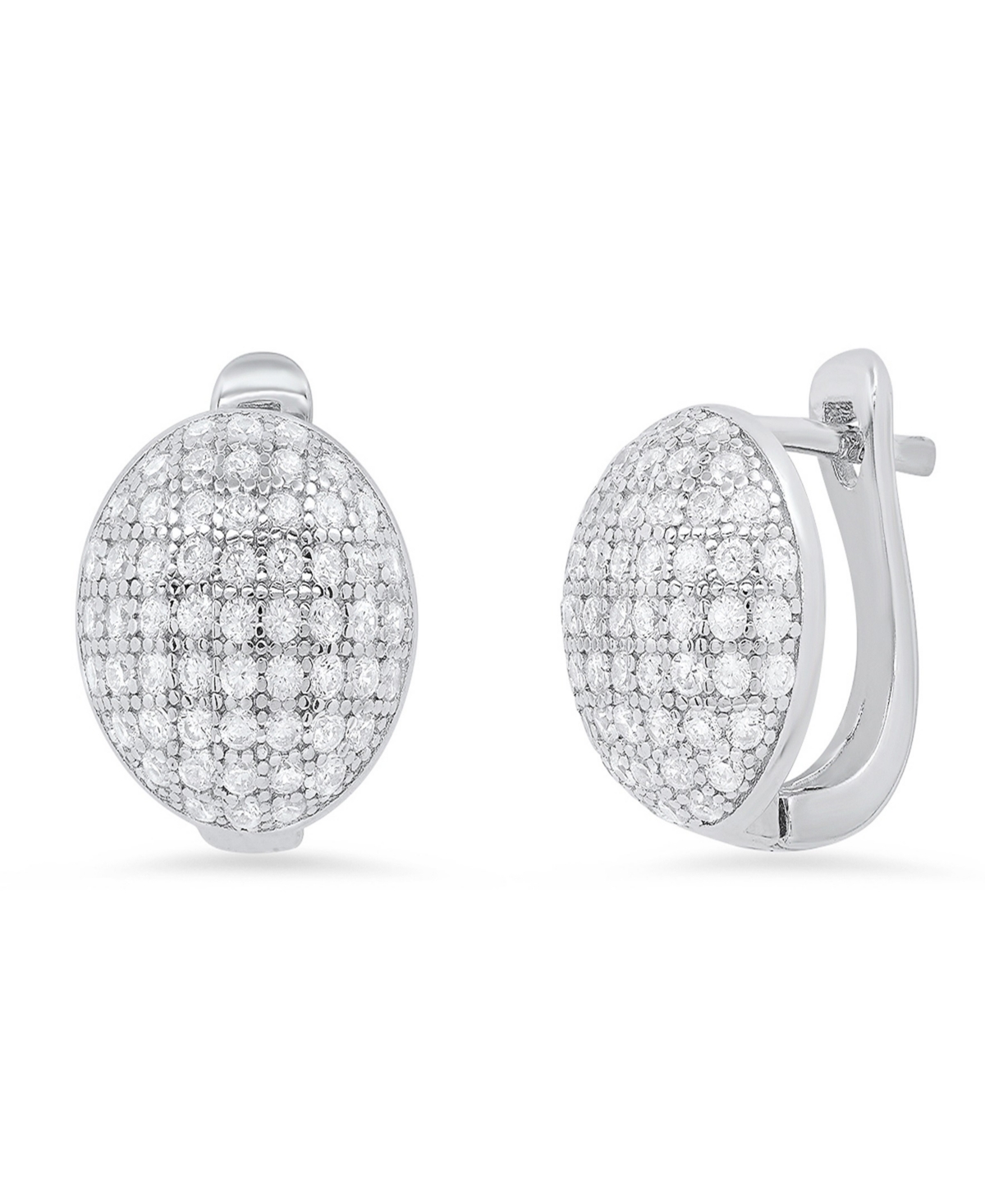 Women's Sterling Silver and Simulated Diamonds Dot Huggie Earrings - Silver