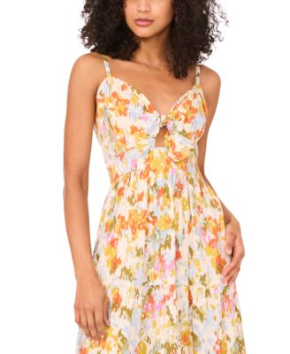 Women's Printed V-Neck Sleeveless Tiered Maxi Dress