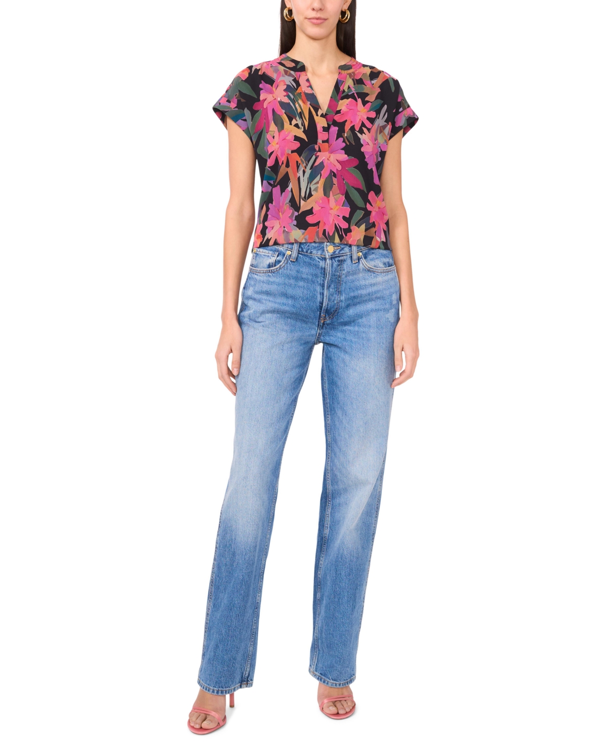 VINCE CAMUTO WOMEN'S FLORAL-PRINT CAP-SLEEVE TOP 