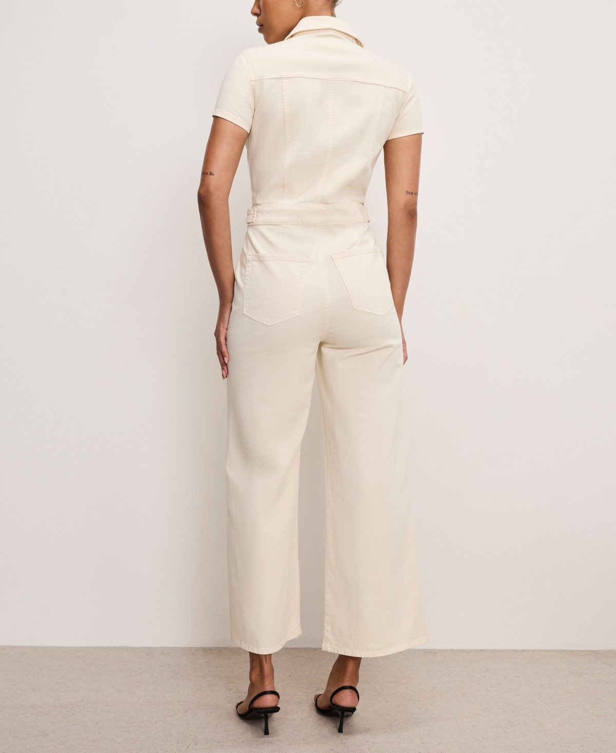 GOOD AMERICAN WOMEN'S FIT FOR SUCCESS TWILL PALAZZO CROPPED JUMPSUIT 